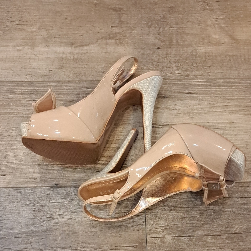 BCBGeneration Tan Peep-Toe Heels with Bow - Picture 5 of 6